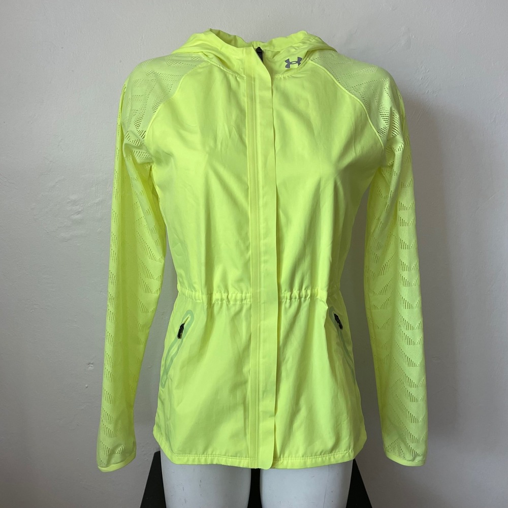 Under Armour HeatGear Neon Yellow Perforated Mesh Running Jacket Womens XS